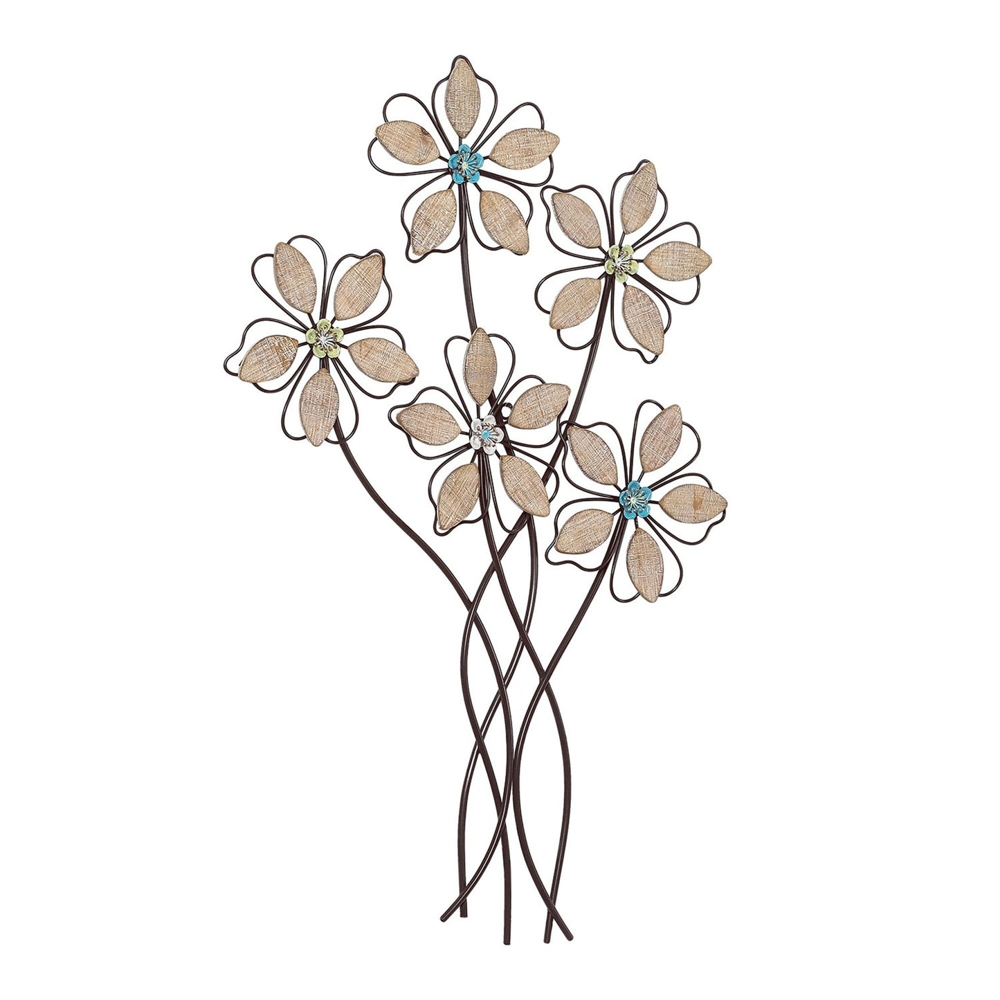 Decorazione da parete in metallo Adeco, sculture da appendere alla parete con 5 fiori