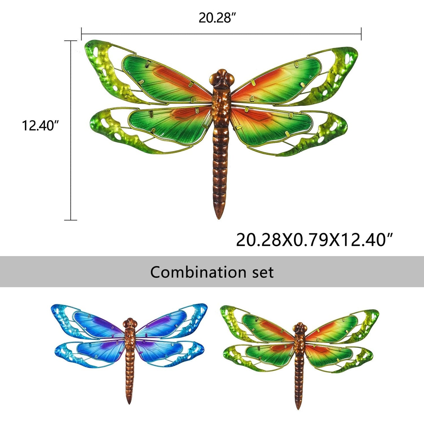 Adeco Set di 2 sculture decorative da parete in metallo a forma di libellula
