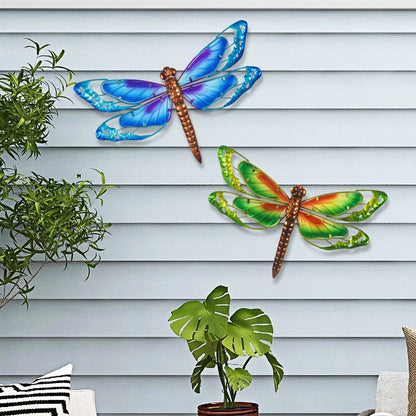 Adeco Set di 2 sculture decorative da parete in metallo a forma di libellula