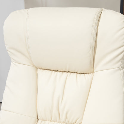 Poltrona reclinabile girevole regolabile in similpelle con schienale alto imbottito, pouf e base in legno