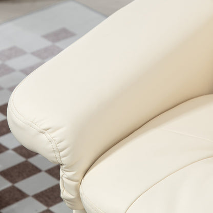 Poltrona reclinabile girevole regolabile in similpelle con schienale alto imbottito, pouf e base in legno