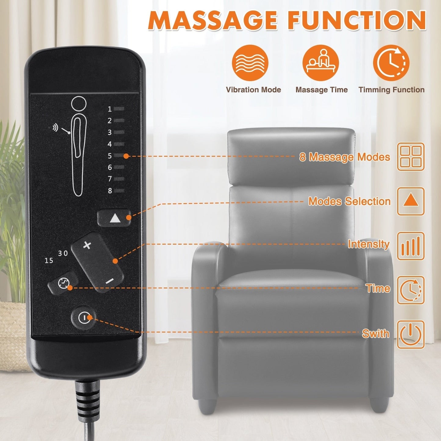 Poltrona reclinabile regolabile con 8 modalità di massaggio e supporto lombare per il relax e l'uso in home theater