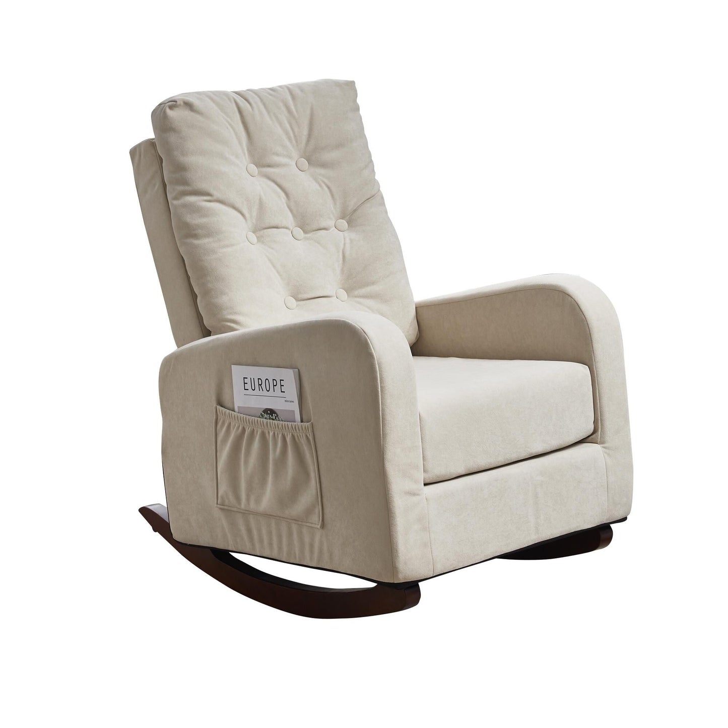 Poltrona reclinabile regolabile per balcone e tatami, design con schienale alto, gambe in legno massello, tasche laterali