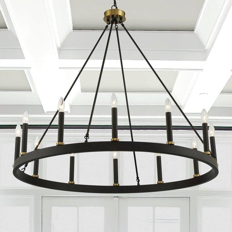 Lampadario a ruota di carro Acroma Farmhouse da 12 luci, 40 pollici, con UL - 40'' P x 138'' H