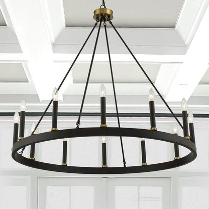 Lampadario a ruota di carro Acroma Farmhouse da 12 luci, 40 pollici, con UL - 40'' P x 138'' H