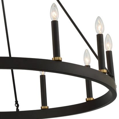 Lampadario a ruota di carro Acroma Farmhouse da 12 luci, 40 pollici, con UL - 40'' P x 138'' H