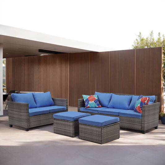 Ainfox Set di divani da esterno per patio Divano componibile in vimini Mobili da giardino Divano in rattan