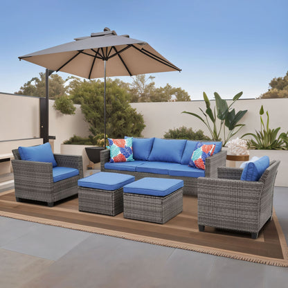 Ainfox Set di divani da esterno per patio Divano componibile in vimini Mobili da giardino Divano in rattan