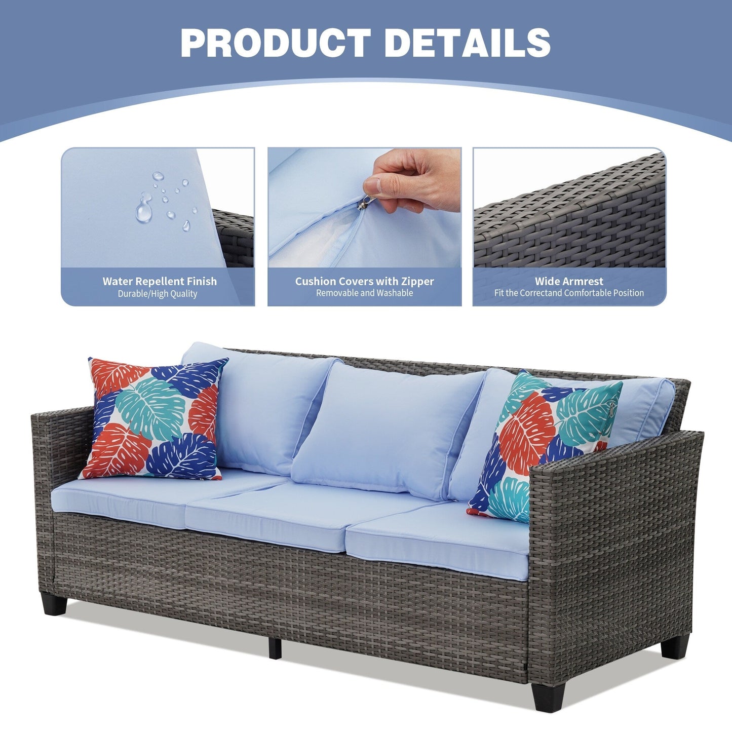Ainfox Set di divani da esterno per patio Divano componibile in vimini Mobili da giardino Divano in rattan