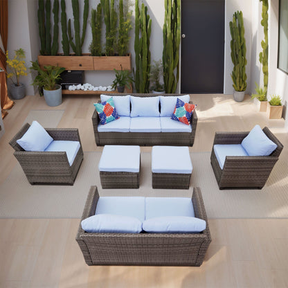 Ainfox Set di divani da esterno per patio Divano componibile in vimini Mobili da giardino Divano in rattan