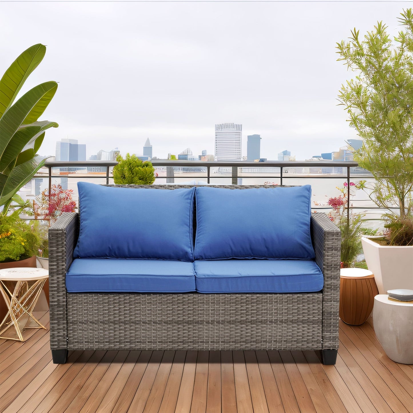 Ainfox Set di divani da esterno per patio Divano componibile in vimini Mobili da giardino Divano in rattan