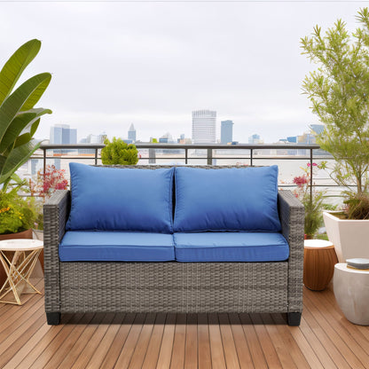 Ainfox Set di divani da esterno per patio Divano componibile in vimini Mobili da giardino Divano in rattan