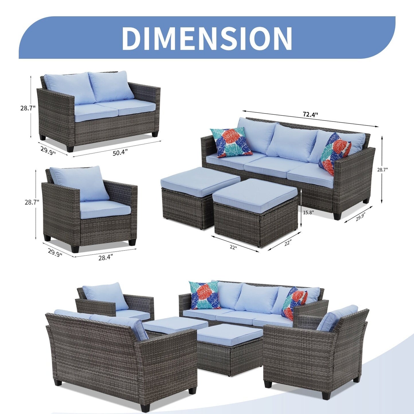 Ainfox Set di divani da esterno per patio Divano componibile in vimini Mobili da giardino Divano in rattan