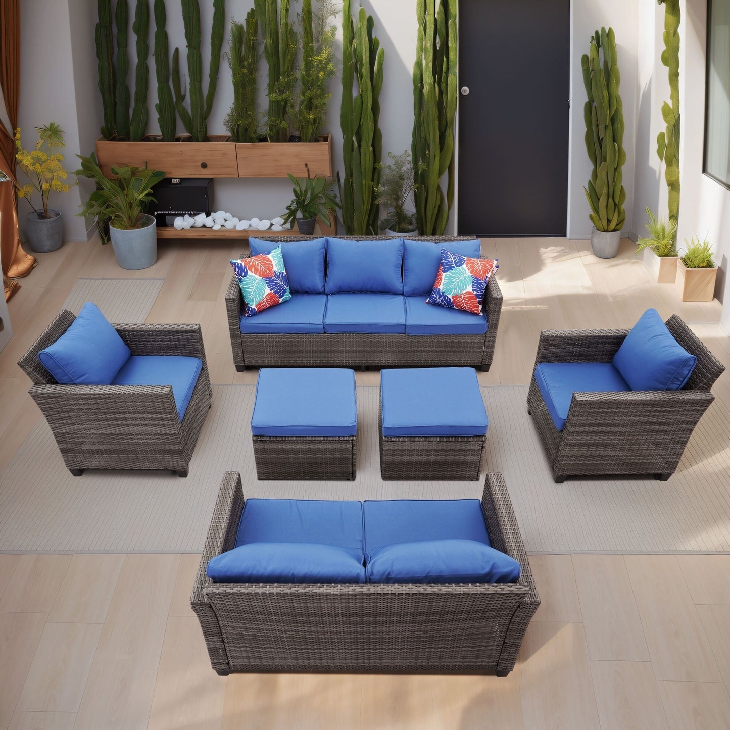 Ainfox Set di divani da esterno per patio Divano componibile in vimini Mobili da giardino Divano in rattan