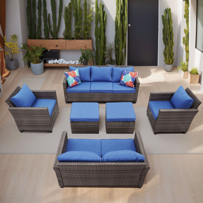 Ainfox Set di divani da esterno per patio Divano componibile in vimini Mobili da giardino Divano in rattan