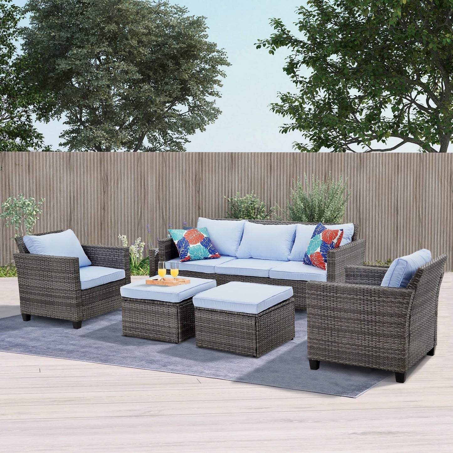 Ainfox Set di divani da esterno per patio Divano componibile in vimini Mobili da giardino Divano in rattan