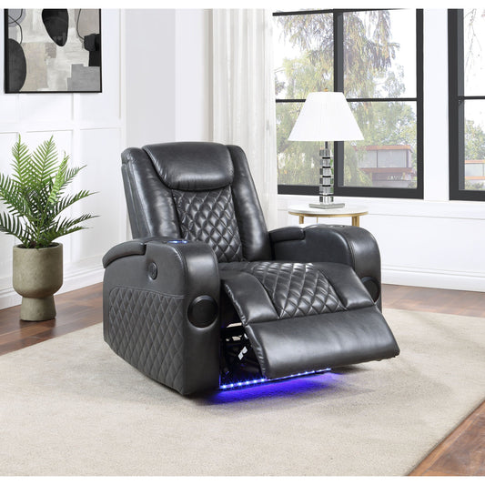 Poltrona reclinabile elettrica Alair Aire in pelle grigio scuro con Bluetooth e caricabatterie wireless, portabicchieri