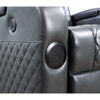 Poltrona reclinabile elettrica Alair Aire in pelle grigio scuro con Bluetooth e caricabatterie wireless, portabicchieri