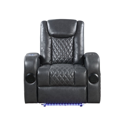 Poltrona reclinabile elettrica Alair Aire in pelle grigio scuro con Bluetooth e caricabatterie wireless, portabicchieri