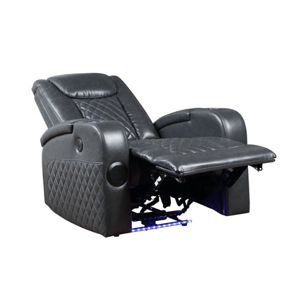 Poltrona reclinabile elettrica Alair Aire in pelle grigio scuro con Bluetooth e caricabatterie wireless, portabicchieri