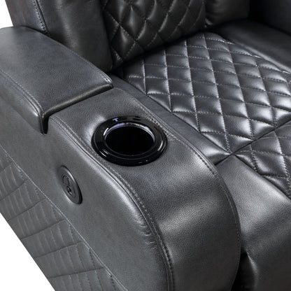 Poltrona reclinabile elettrica Alair Aire in pelle grigio scuro con Bluetooth e caricabatterie wireless, portabicchieri