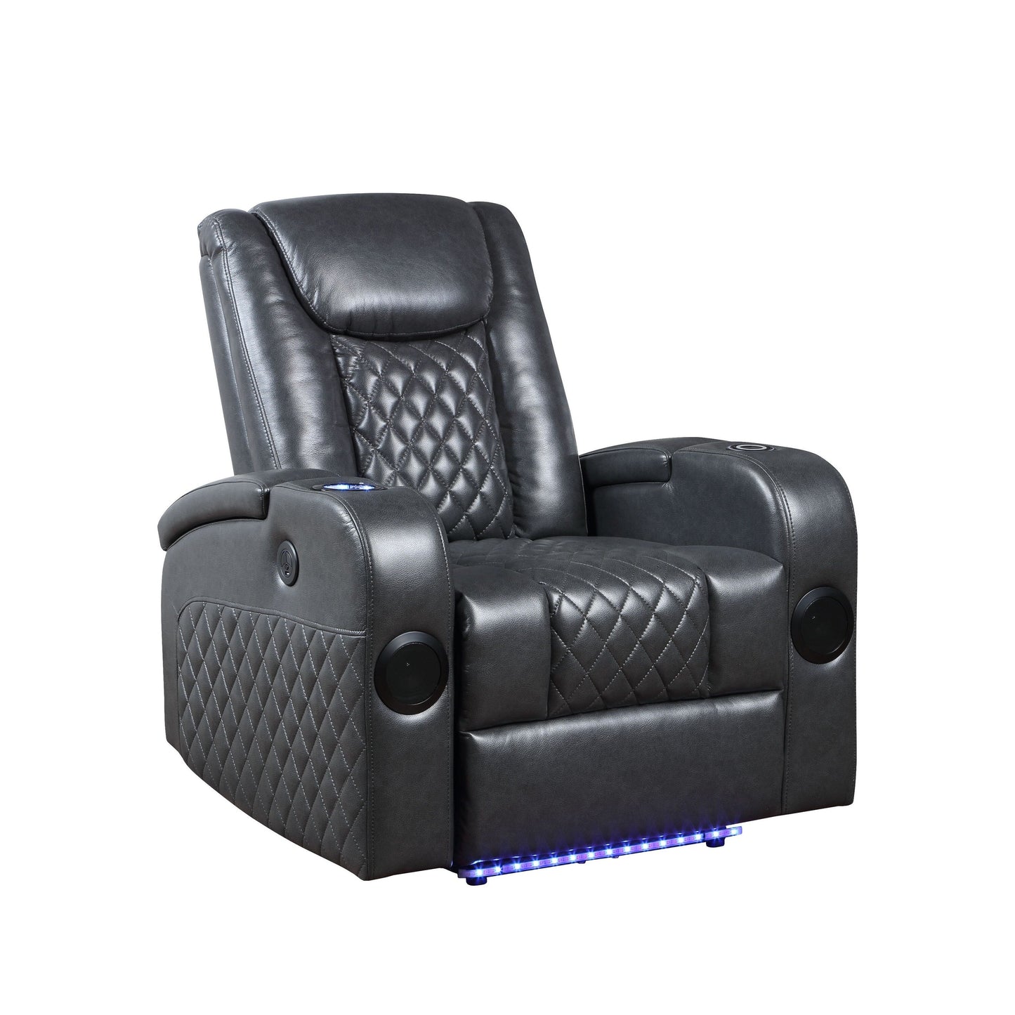 Poltrona reclinabile elettrica Alair Aire in pelle grigio scuro con Bluetooth e caricabatterie wireless, portabicchieri