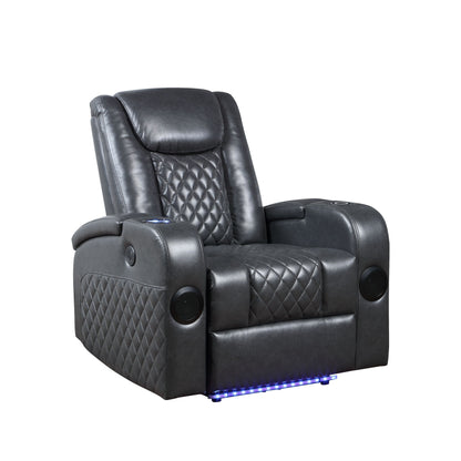 Poltrona reclinabile elettrica Alair Aire in pelle grigio scuro con Bluetooth e caricabatterie wireless, portabicchieri
