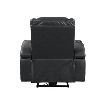 Poltrona reclinabile elettrica Alair Aire in pelle grigio scuro con Bluetooth e caricabatterie wireless, portabicchieri