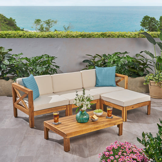 Set di divani da esterno Alcove in legno di acacia da 5 pezzi di Christopher Knight Home