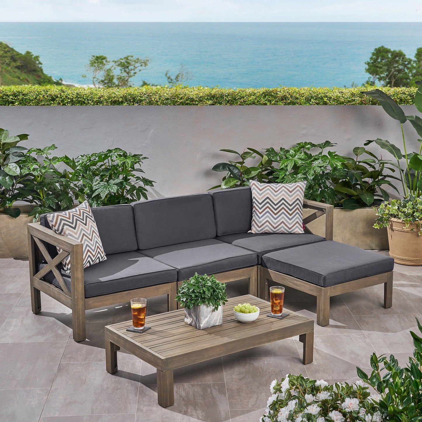 Set di divani da esterno Alcove in legno di acacia da 5 pezzi di Christopher Knight Home