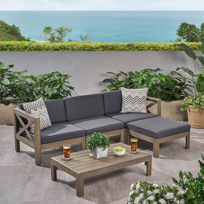 Set di divani da esterno Alcove in legno di acacia da 5 pezzi di Christopher Knight Home