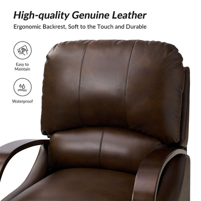 Poltrona reclinabile manuale Alex Mid-Century Modern in vera pelle con braccioli curvi in ​​legno, set da 2
