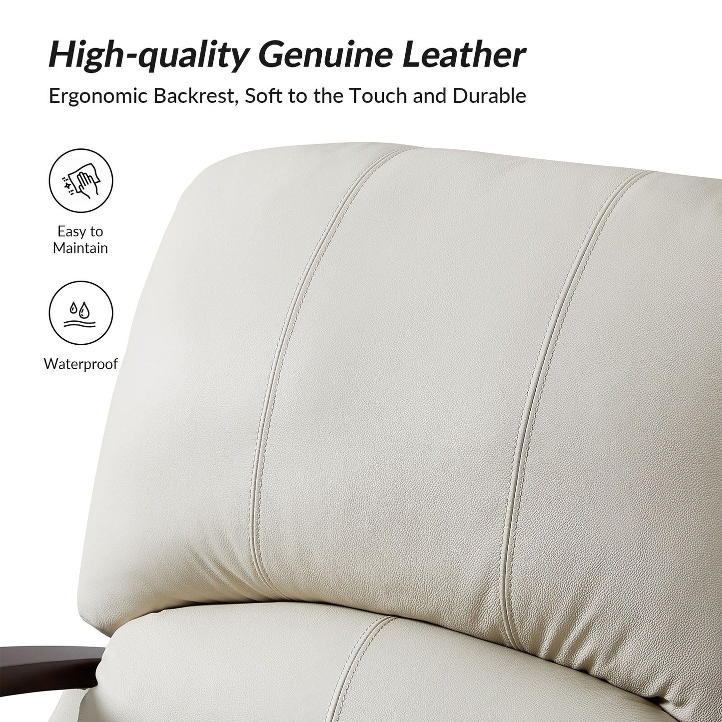 Poltrona reclinabile manuale Alex Mid-Century Modern in vera pelle con braccioli curvi in ​​legno, set da 2