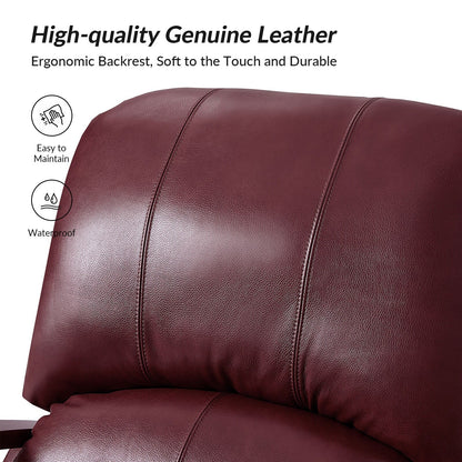 Poltrona reclinabile manuale Alex Mid-Century Modern in vera pelle con braccioli curvi in ​​legno, set da 2