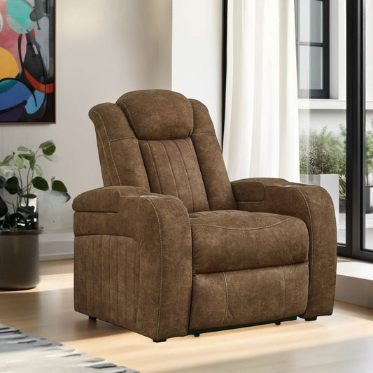 Poltrona reclinabile Alexy Power, portabicchieri, porta USB, similpelle marrone