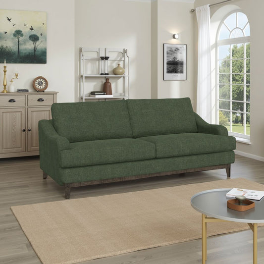 Divano Alfi, 2 cuscini, dettagli in stile classico, 85 pollici, legno massello, verde oliva