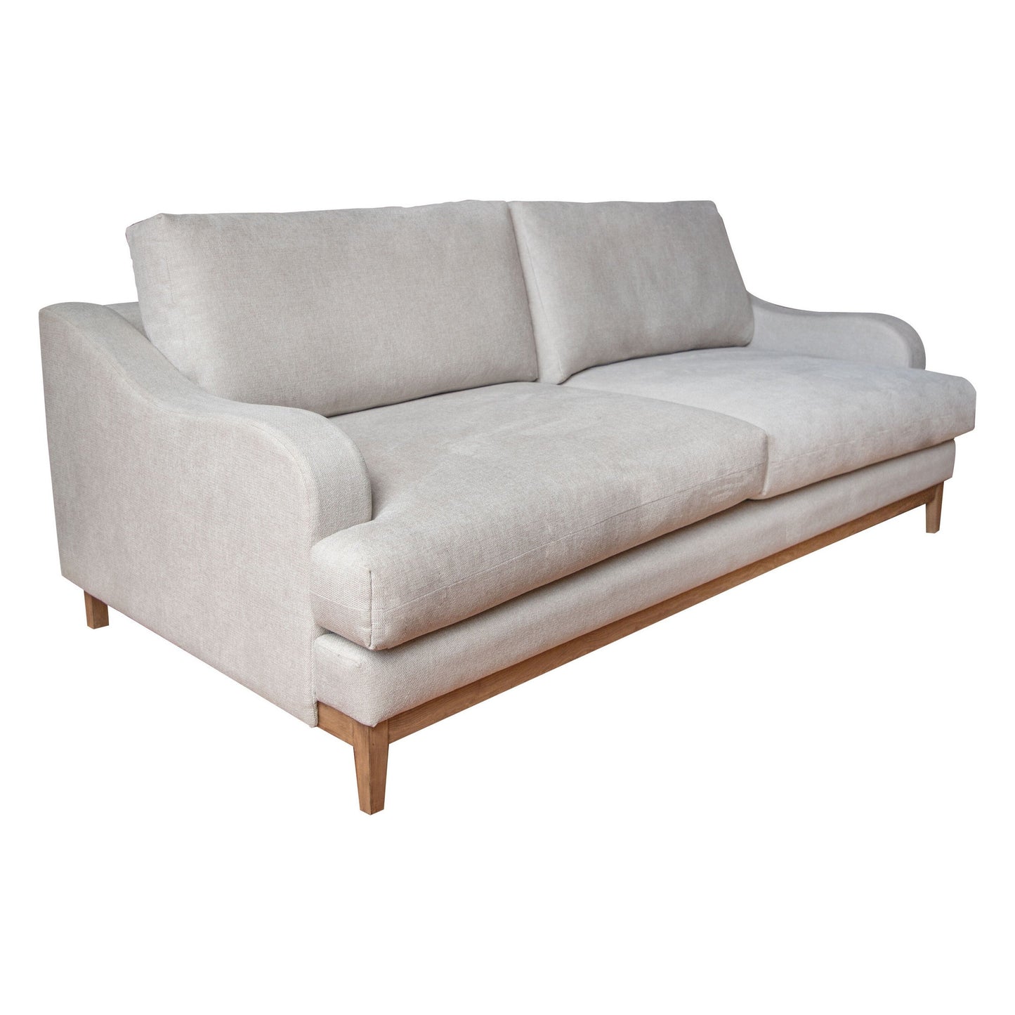 Divano Alfi, 2 cuscini, dettagli in stile classico, legno massello, poliestere beige