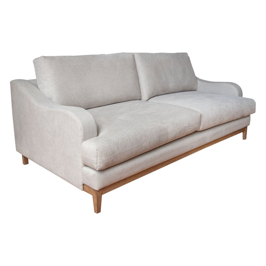 Divano Alfi, 2 cuscini, dettagli in stile classico, legno massello, poliestere beige