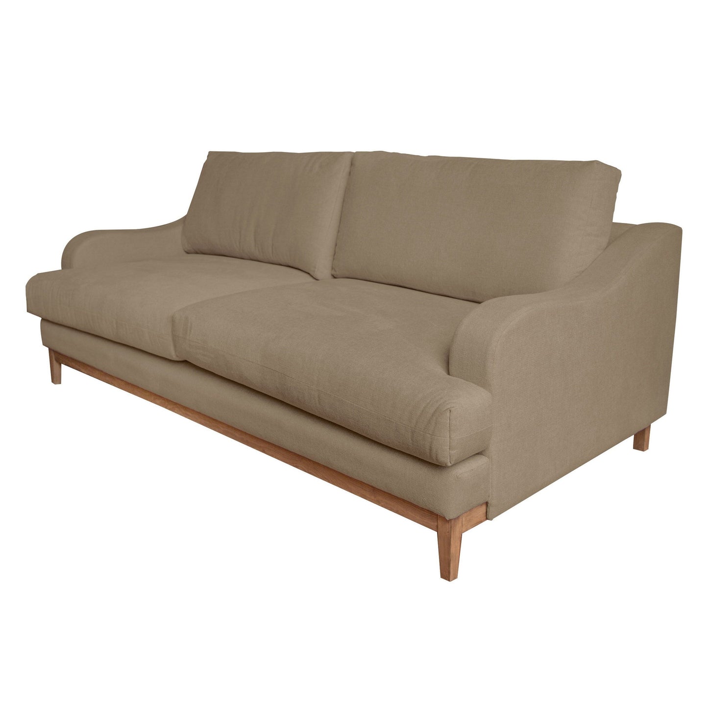Divano Alfi, 2 cuscini, dettagli in stile classico, legno massello, poliestere marrone