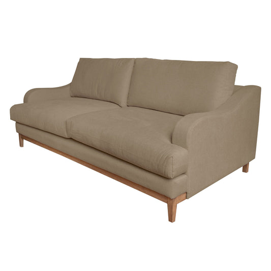 Divano Alfi, 2 cuscini, dettagli in stile classico, legno massello, poliestere marrone