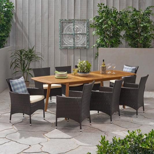 Set da pranzo da esterno Algoma in legno e vimini da 9 pezzi di Christopher Knight Home