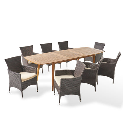 Set da pranzo da esterno Algoma in legno e vimini da 9 pezzi di Christopher Knight Home