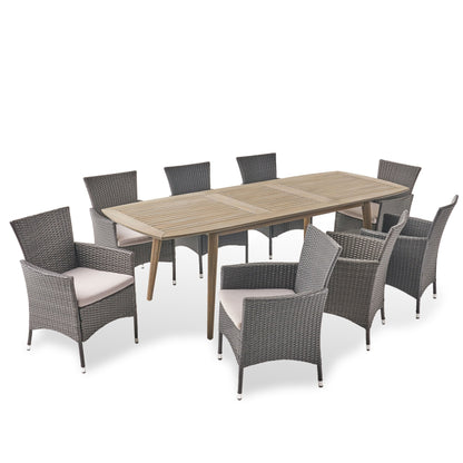 Set da pranzo da esterno Algoma in legno e vimini da 9 pezzi di Christopher Knight Home