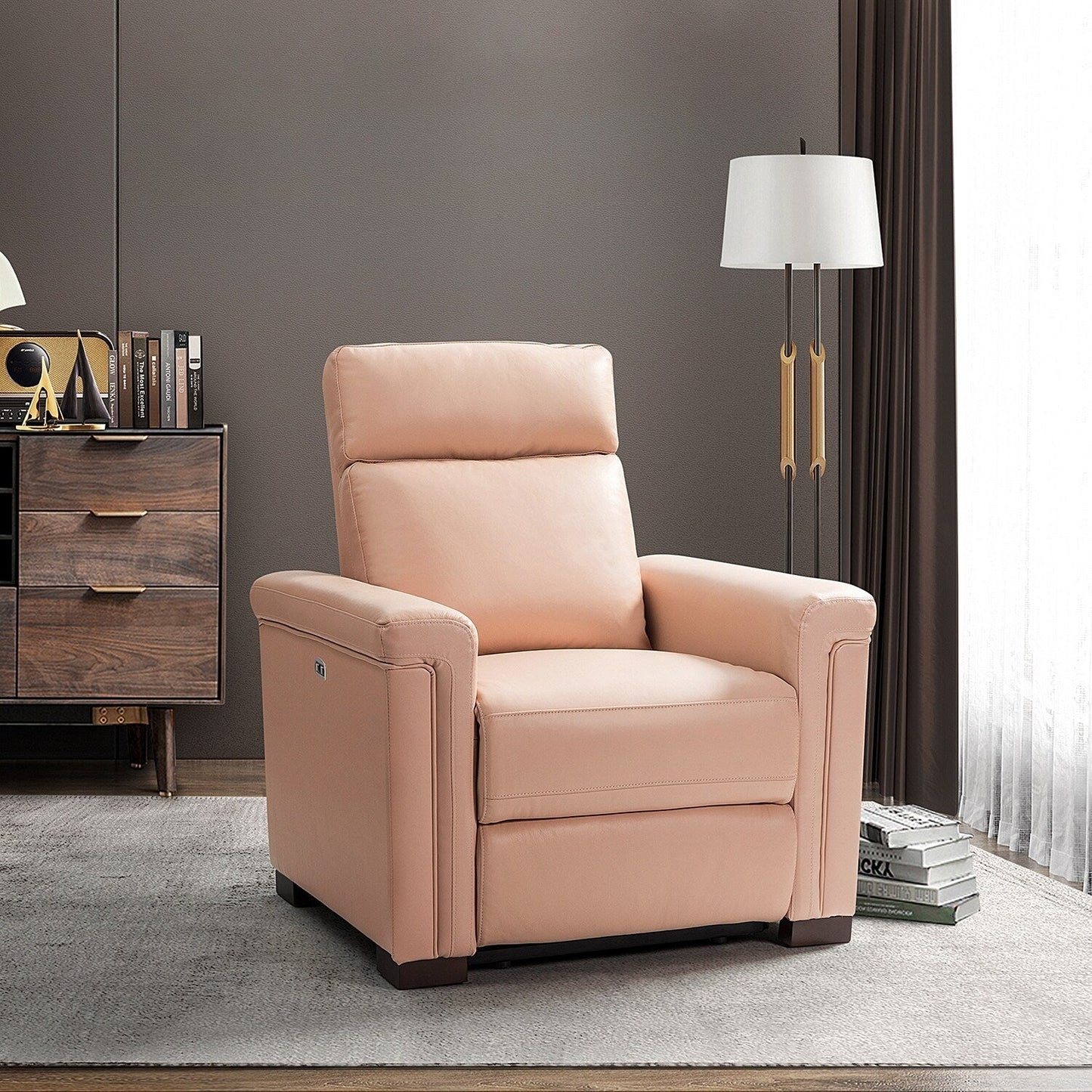 Poltrona reclinabile elettrica classica contemporanea Alicia da 34,65 pollici in vera pelle con porta USB