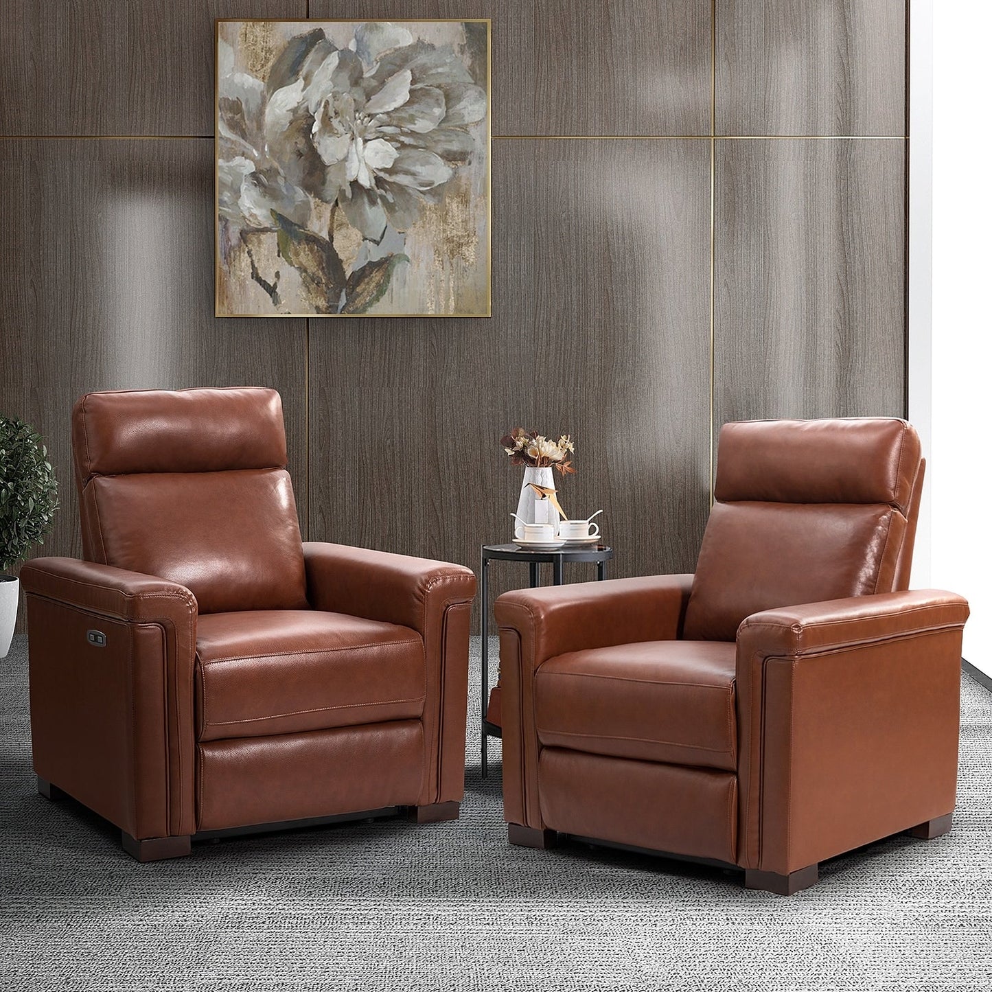 Poltrona reclinabile elettrica classica contemporanea Alicia da 34,65 pollici in vera pelle con porta USB (set da 2)