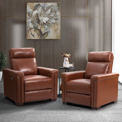 Poltrona reclinabile elettrica classica contemporanea Alicia da 34,65 pollici in vera pelle con porta USB (set da 2)