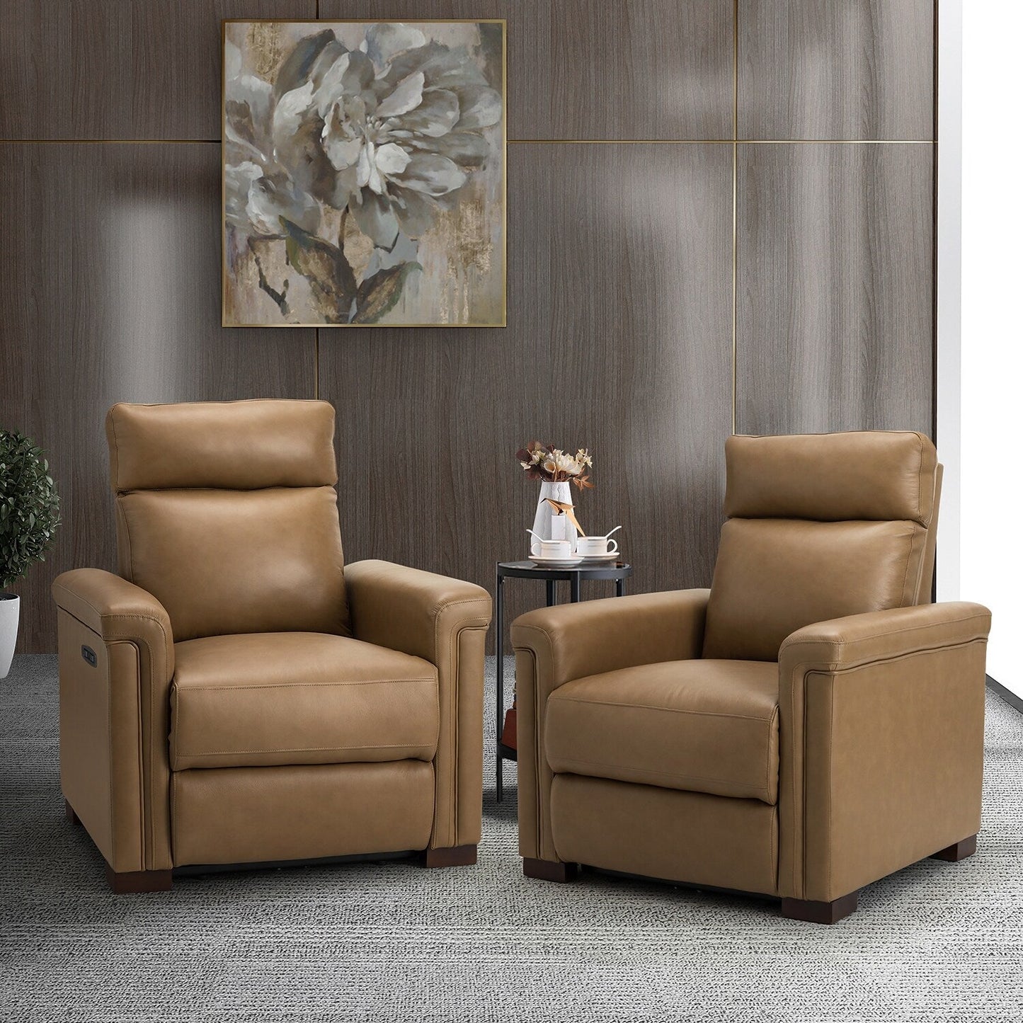Poltrona reclinabile elettrica classica contemporanea Alicia da 34,65 pollici in vera pelle con porta USB (set da 2)