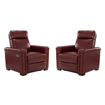 Poltrona reclinabile elettrica classica contemporanea Alicia da 34,65 pollici in vera pelle con porta USB (set da 2)