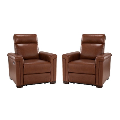 Poltrona reclinabile elettrica classica contemporanea Alicia da 34,65 pollici in vera pelle con porta USB (set da 2)
