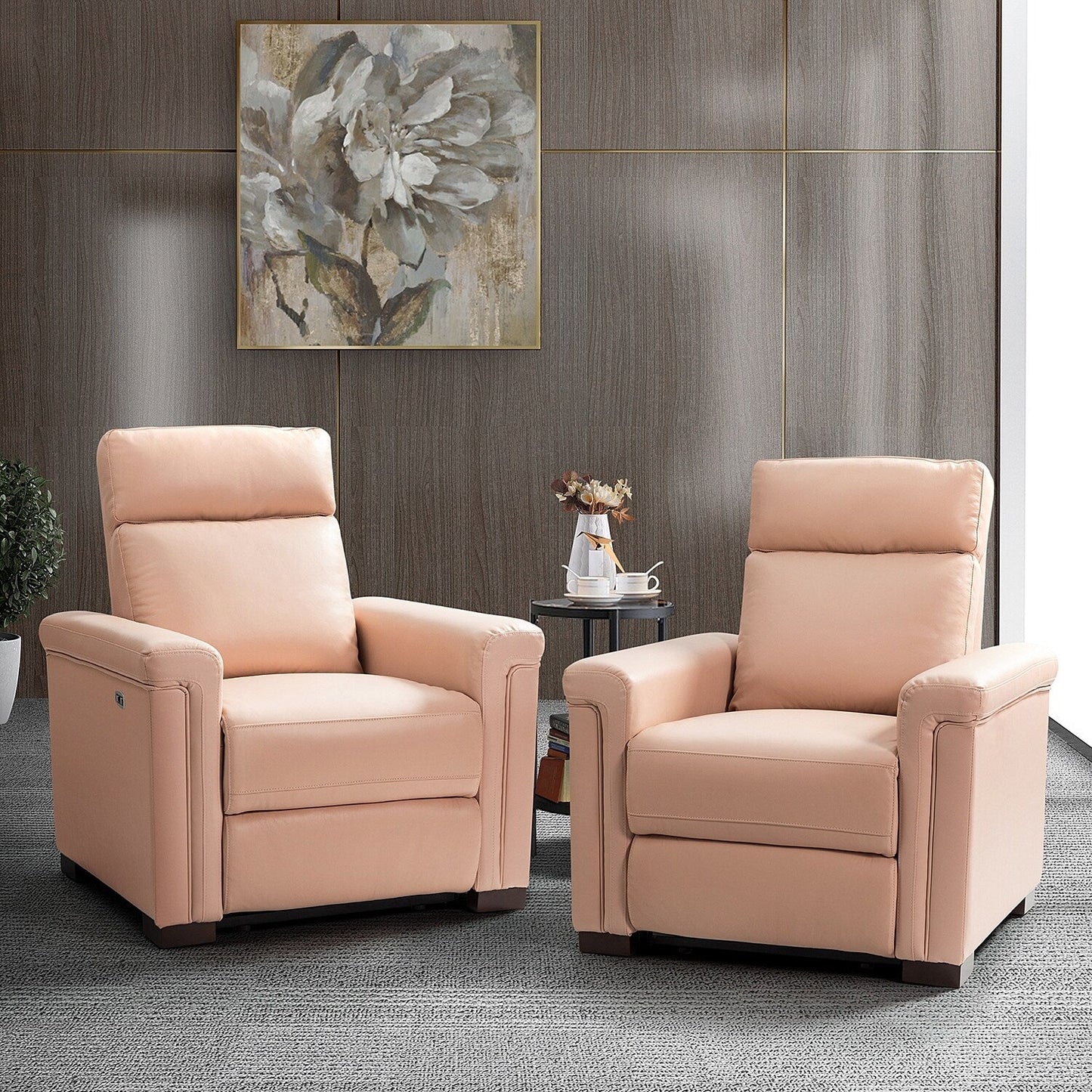 Poltrona reclinabile elettrica classica contemporanea Alicia da 34,65 pollici in vera pelle con porta USB (set da 2)